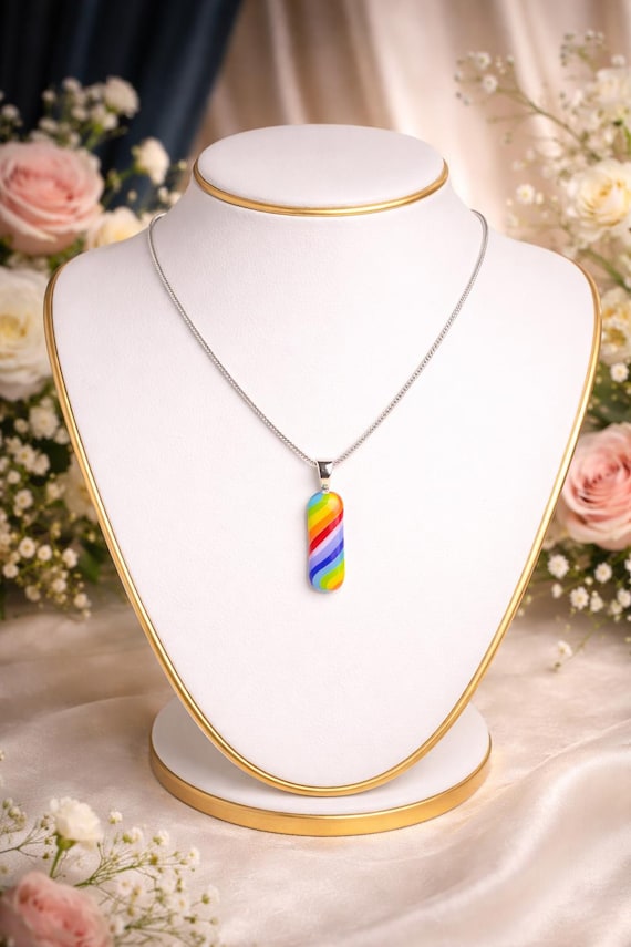 Hand Crafted Fused Glass Rainbow Pendant