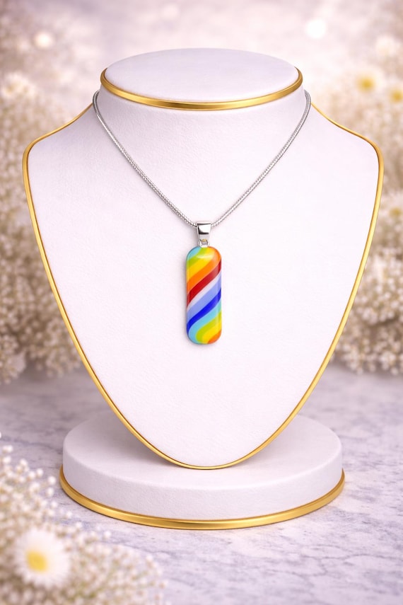 Hand Crafted Fused Glass Rainbow Pendant