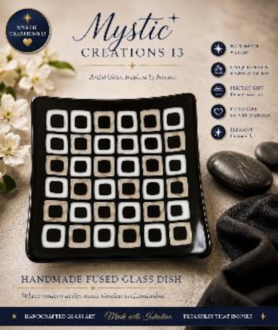 Handmade Black & White Fused Glass Dish – Modern Geometric Glass Art – Artisan Serving Plate