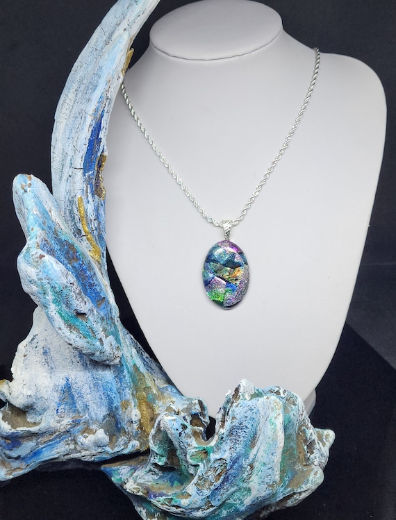 Hand Crafted Dichroic Fused Multi Color Glass Pendant