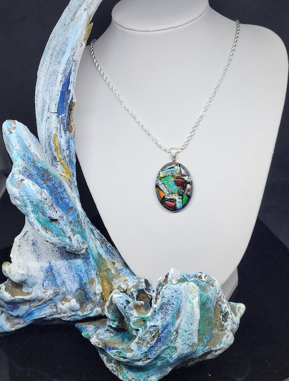 Hand Crafted Dichroic Fused Multi Color Glass Pendant