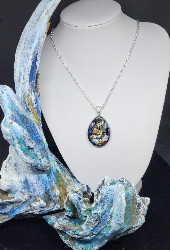 Hand Crafted Dichroic Fused Multi Color Glass Pendant