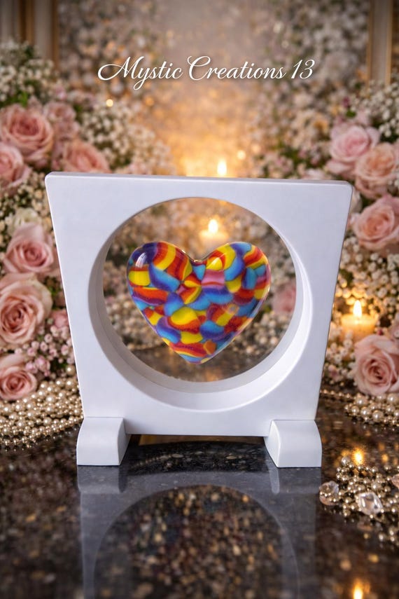 Floating Fused Glass Heart Framed Elegantly