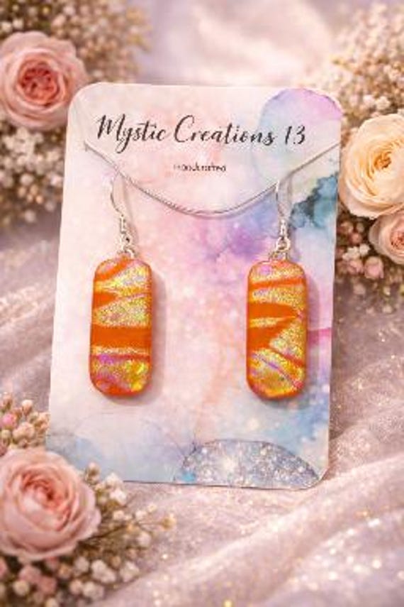 Dichroic Dangle Orange Earrings