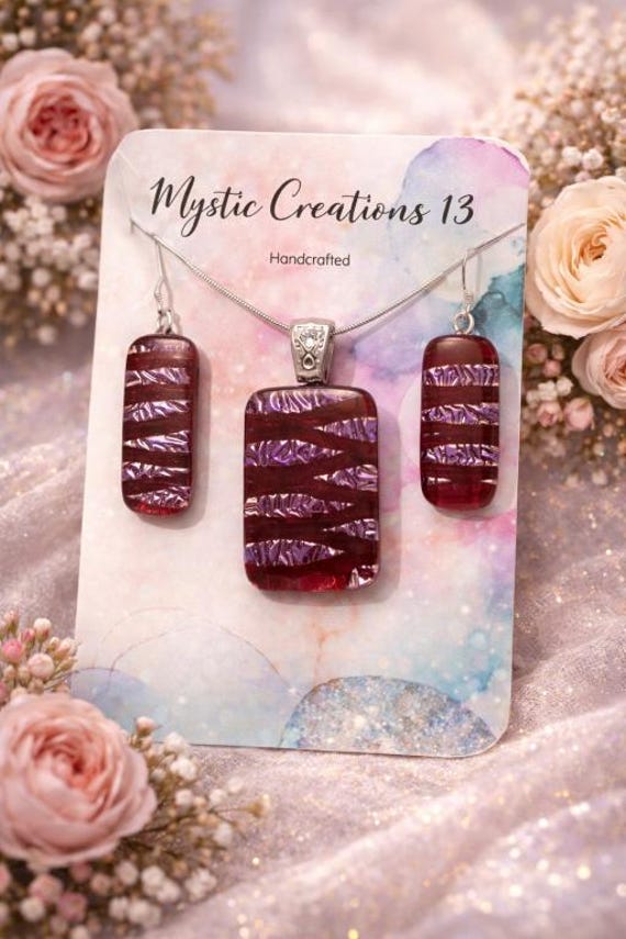 Hand Crafted Dichroic Red Pendant with Matching Earrings