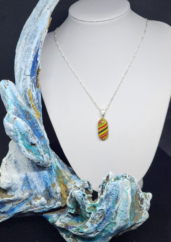 Hand Crafted Fused Glass Striped Pendant