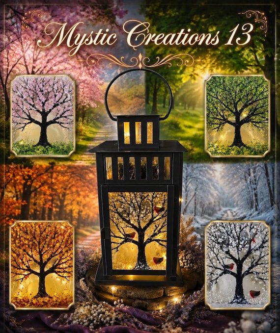 Handcrafted Fused Glass 4 Season Lantern with Fairy Lights