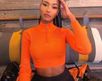 neon orange crop tank top