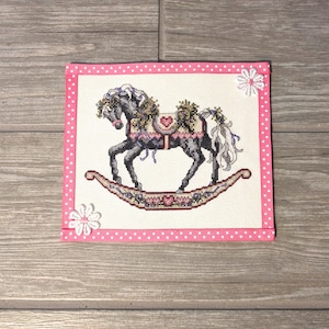 Rocking Horse &quot;Sweetheart&quot; finished cross stitch magnet