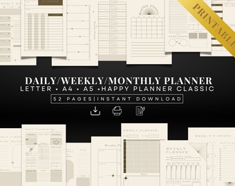 Bohemian Daily Weekly Monthly Planner Inserts: A4/A5/Letter (Digital Download)