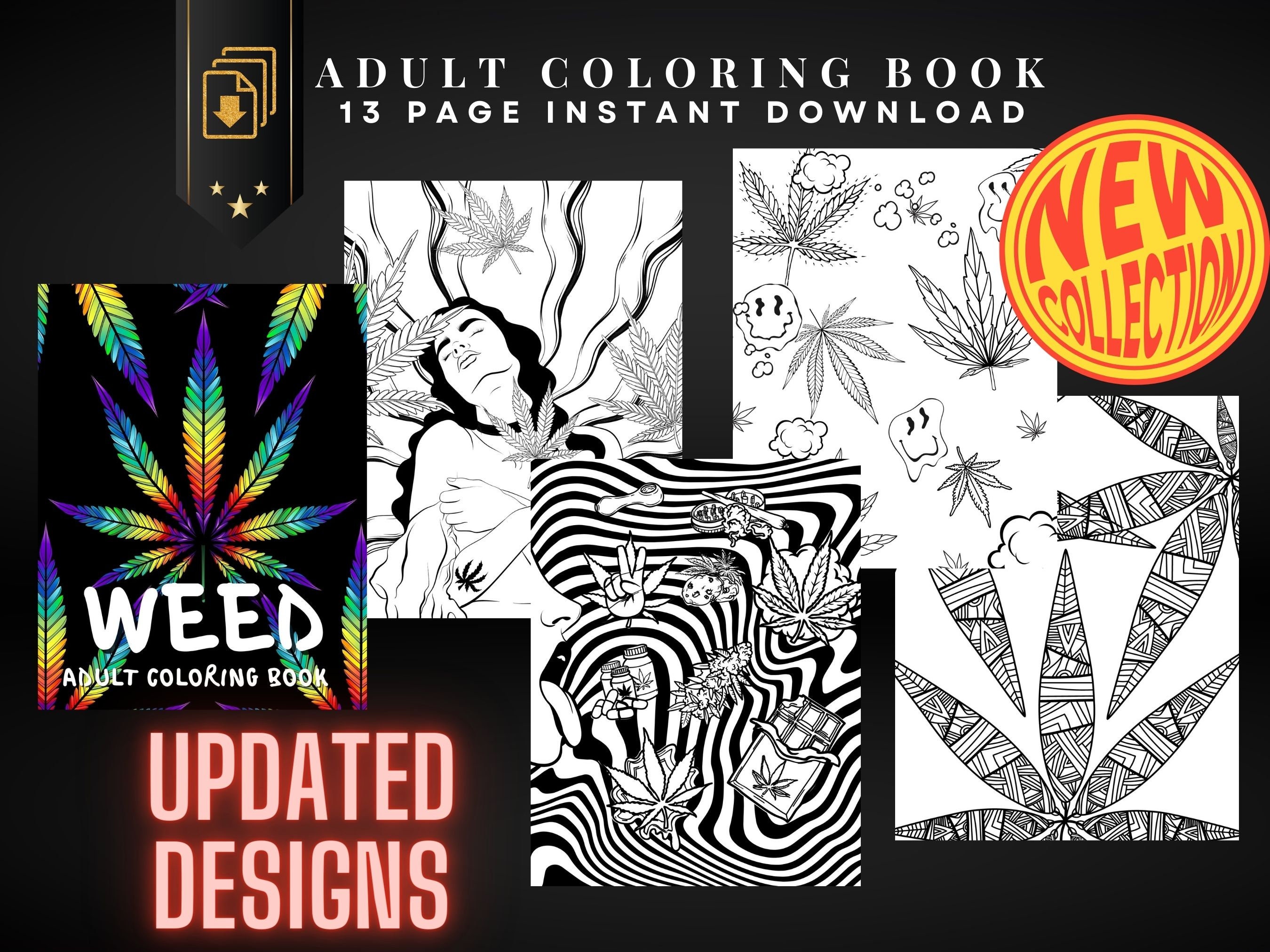 Stoner Coloring Book for Adults fun Coloring Pages With Trippy &  Psychedelic Designs /28 Coloring Pages /PDF Printable Download 