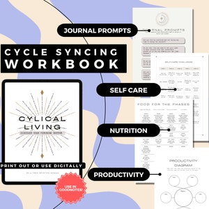 Cycle Syncing Workbook, 80 Pages - DIGITAL/PRINTABLE Period Tracker, Cycle Tracker, Cycle Phases, Menstrual Cycle, Cyclical Living,