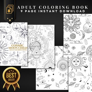 Cosmic Moon Child DIGITAL Adult Coloring Pages - Adult Printable Coloring Book - Instant Download Adult Coloring Book