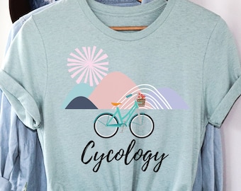 Cycology Cycling T-shirt, Cycling in the Mountains, Funny Cycling Tshirt for Women, Cyclist Gift, Bike Tshirt, Boho Bicycle T-shirt