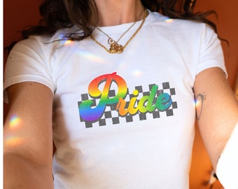 Pride Shirt, Crop Top Pride Tee, Baby Tee Queer Shirt, Gay Pride Shirt, Lesbian Pride Shirt, LGBTQ Shirt ,Trans shirt, Y2K Rainbow tshirt