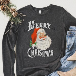 Retro Santa Long Sleeve, Santa Tee, Vintage Graphic, Old Fashioned Santa, Merry Christmas T-Shirt, Vintage Santa, Christmas Pajama Shirt