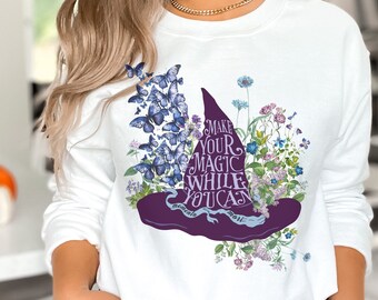 Bluza Memento Mori, Koszula Wildflower Witch Dark Cottagecore, Bluza Witchcore, Bluza Witchy Flower, Estetyczna koszula Wildflower
