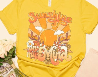 Sunshine on My Mind Retro t-shirt, Vintage cottagecore gift, National Parks Camping Shirt, Hippie Boho Mother's Day Gift, Wanderlust Travel
