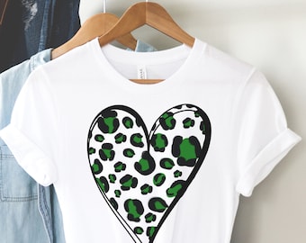 Cheetah Print Heart, Leopard, St. Patty's Day Shirt Women, St Patrick's Day Gift, St Patty's Lucky Women Shirt, Shamrock Shirt, Irish Shirt