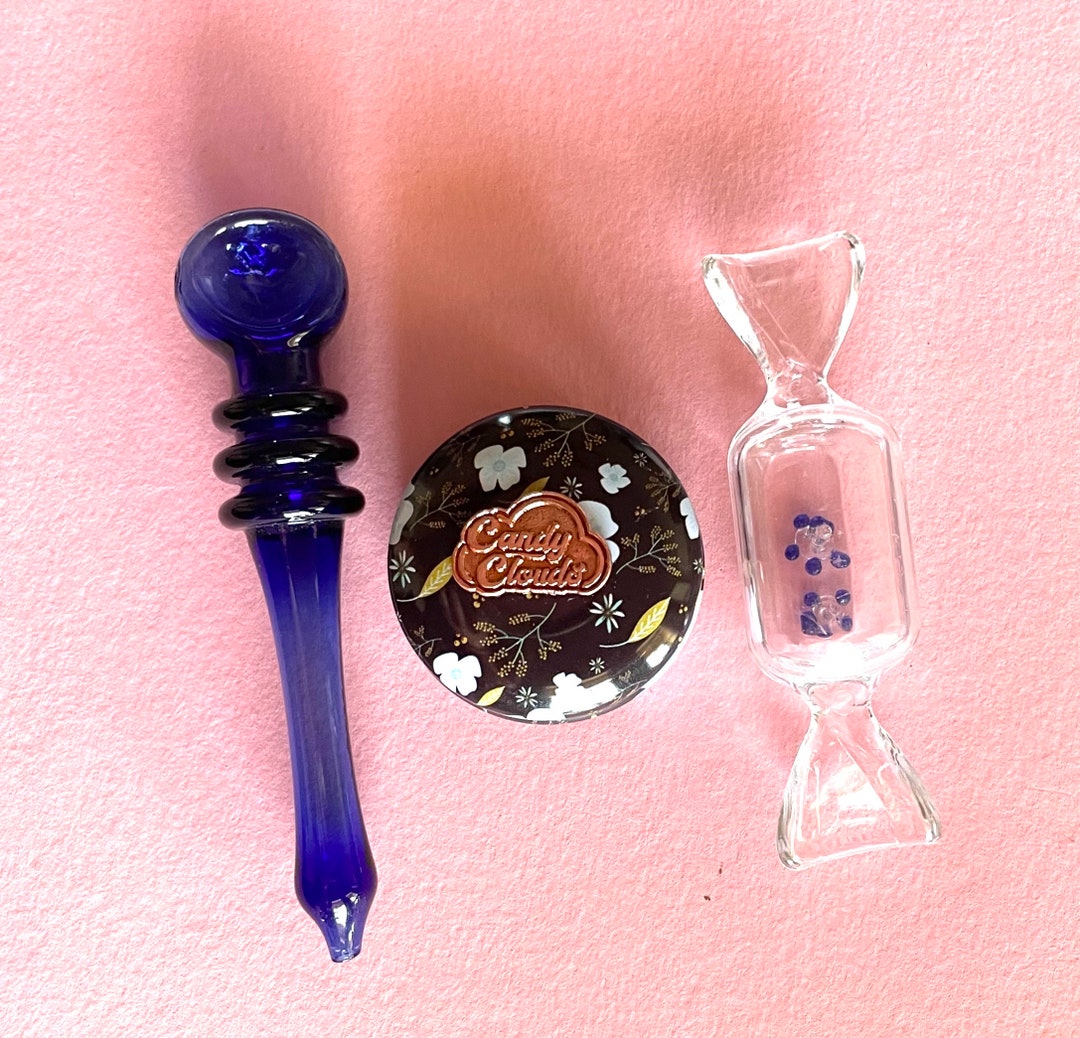 Smoking Kits Blue Pipe Blue Flower Stash Can Glass Screen Etsy