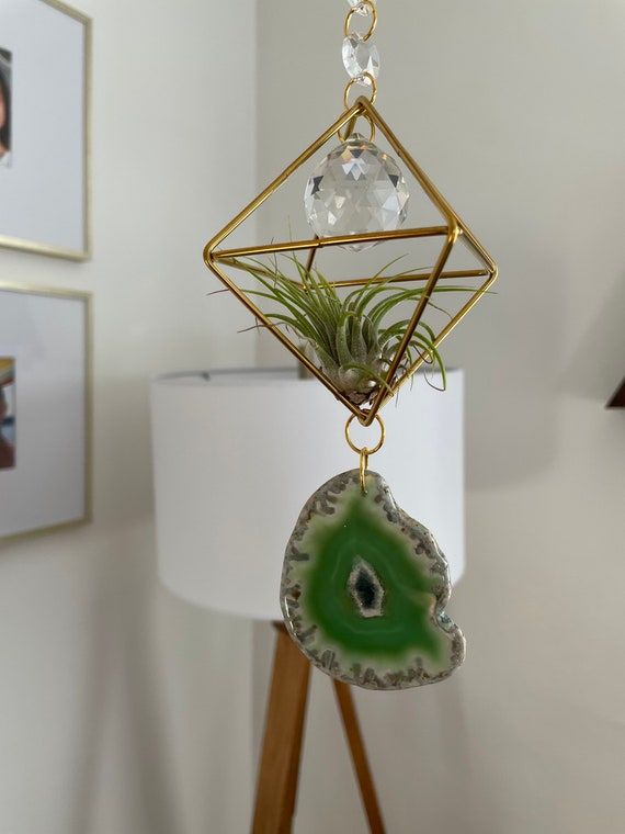 The Phoebe - Green agate geode multi-prism crystal sun catcher, plant holder, air plant