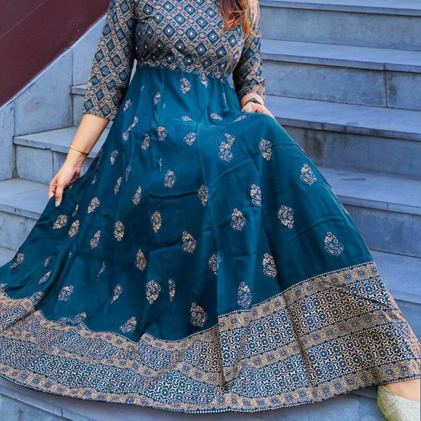 Exclusive Reyon Gown And Foil Prin Work With For Women,Anarkali Gown,long Dress Gown,Indian Gown,Fancy Gown Party wear dress