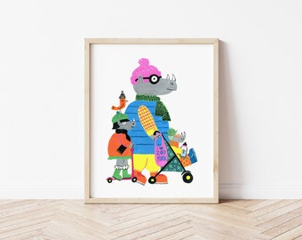 NYC Rhino Family | Giclée Art Print Unframed