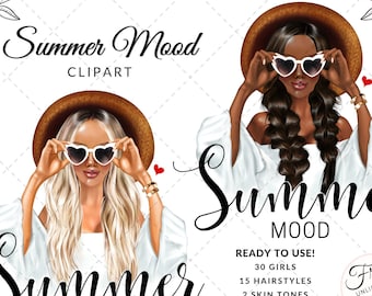 Summer Mood Fashion Illustration Girl Clipart, uso comercial gratuito