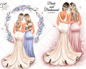 Bridesmaid Proposal Gift Fashion Illustration Clipart DIY, Free Commercial Use