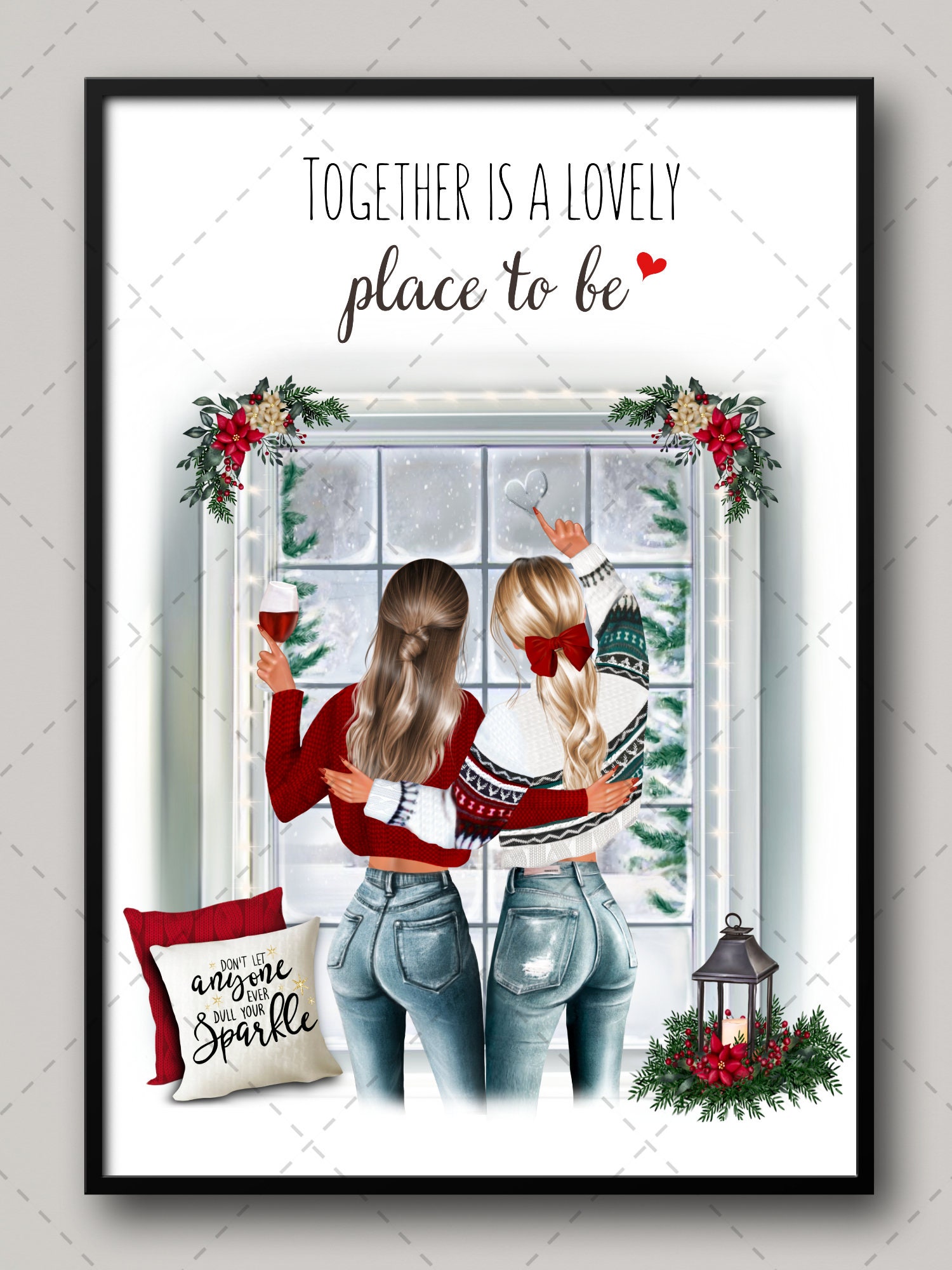Premium Vector  Two girls best friends in christmas hand drawn illustration