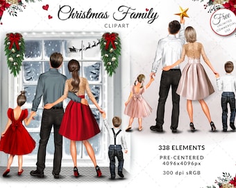 Christmas Family Fashion Illustration Gift DIY Clipart, Free Commercial Use