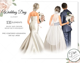 Married Couple Wedding Day Bride and Groom DIY Clipart, Free Commercial Use