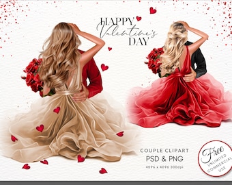Happy Valentines Day Couple Fashion Illustration Love Planner Gift DIY Clipart, Free Commercial Use