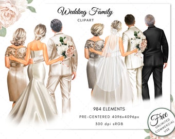 Wedding Family Clipart: Bride, Groom & Parents (Digital Download)