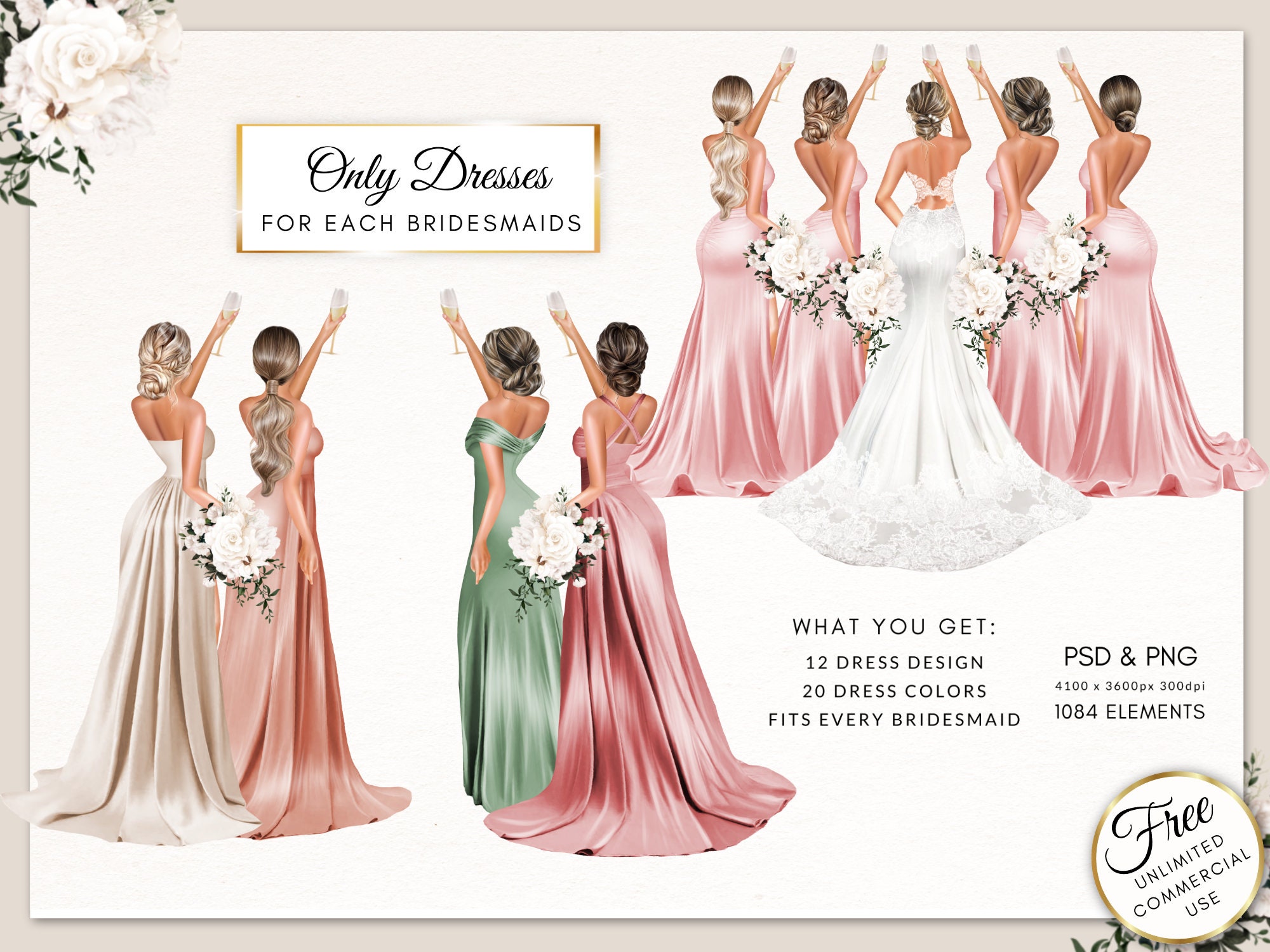 Bridesmaid Dress Clipart: DIY Wedding Party Fashion (digital Download) -  Etsy