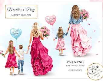 Mother's Day Family Clipart: Fashion Illustration (Digital Download)