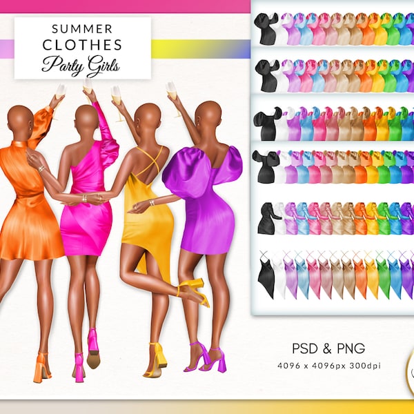 Summer Dresses Addon for Party Girls Clipart, Fashion Illustration DIY Clipart