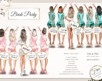 Bachelorette Party Clipart: Customizable Bride & Bridesmaids (Digital Download)