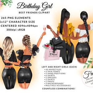 Birthday Girl Best Friends Clipart Fashion Illustration DIY, Free Commercial Use
