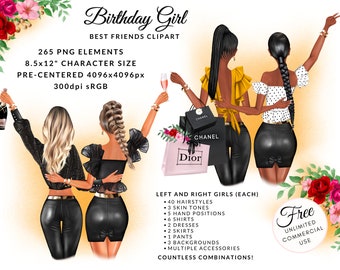 Birthday Girl Best Friends Clipart Fashion Illustration DIY, Free Commercial Use