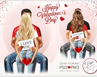 Love Clipart Valentines Day Couple Fashion Illustration Planner Gift DIY Clipart, Free Commercial Use