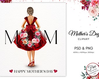 Mother's Day Fashion Clipart: Mom & Kids Illustration (PSD/PNG)