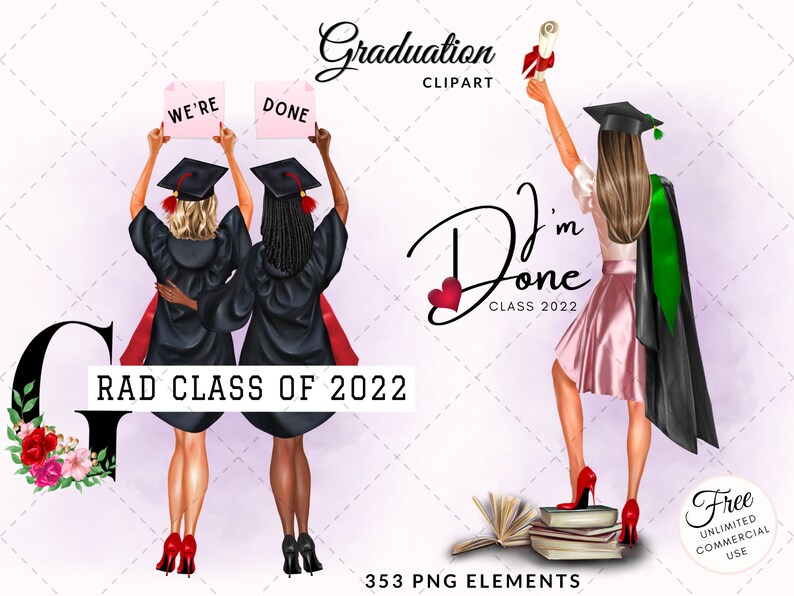 Graduation Girls Clipart, Classmates Clipart, Grad Class 2022 Clipart, Students Clipart, DIY, Free Commercial Use 