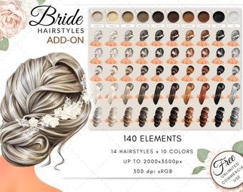 Bridal Hairstyle Clipart: Wavy & Straight Hair (Free Commercial Use) (Digital Download)