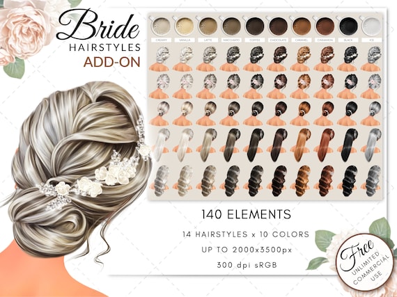 Bridal Hairstyle Clipart: Wavy & Straight Hair (Free Commercial Use) (Digital Download)