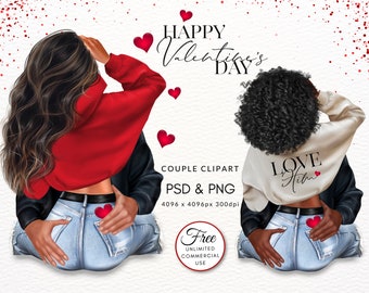 Valentines Day Couple Fashion Illustration Love Planner Gift DIY Clipart, Free Commercial Use