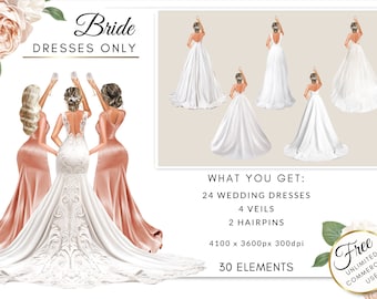 Abito da sposa Festa nuziale Sposa e damigelle proposta Giorno del matrimonio Addon Illustrazione digitale clipart fai da te, uso commerciale gratuito