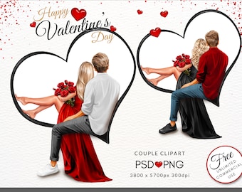 Valentines Day Heart Couple Fashion Illustration Love Planner Gift DIY Clipart, Free Commercial Use