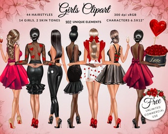 Best Friends Clipart, Fashion Girls Illustration (Digital Download)
