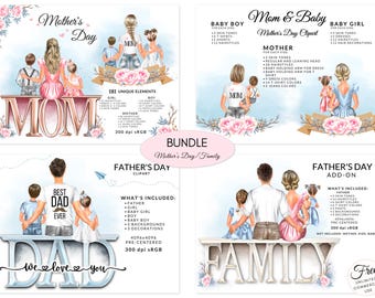 Mother's Day Father's Day Family Bundle Fashion Illustration Clipart